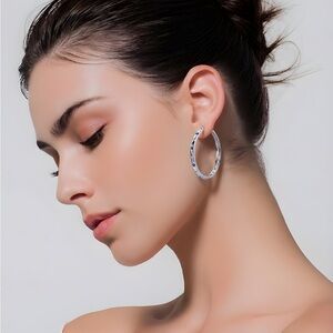 Silver 925 and Blue Hoop Earrings - Elegant Women’s Jewelry